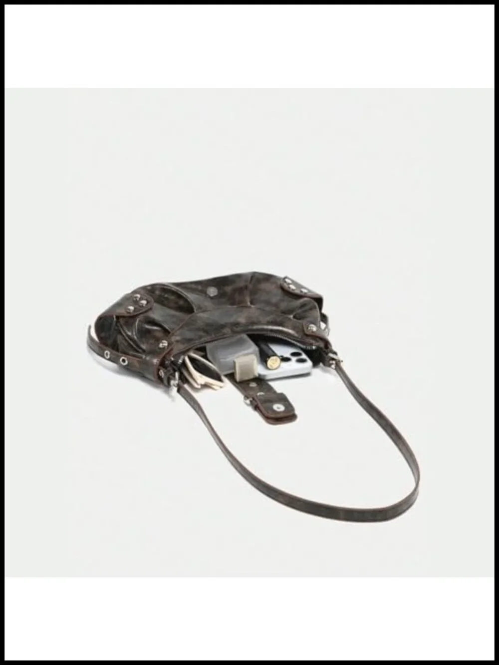 Faux Leather Hobo Shoulder Bag Y2K Punk Clutch Purse